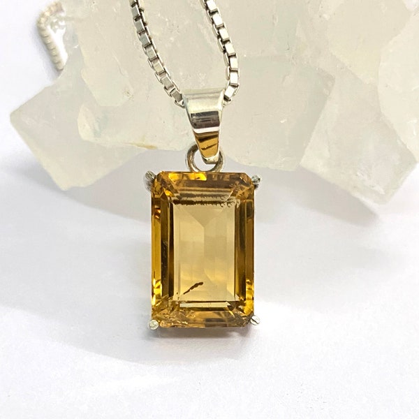 Pendentif citrine véritable, pendentif citrine fait main, pendentif citrine rectangle, pendentif en argent sterling 925, bijoux d'anniversaire, cadeau pour elle.