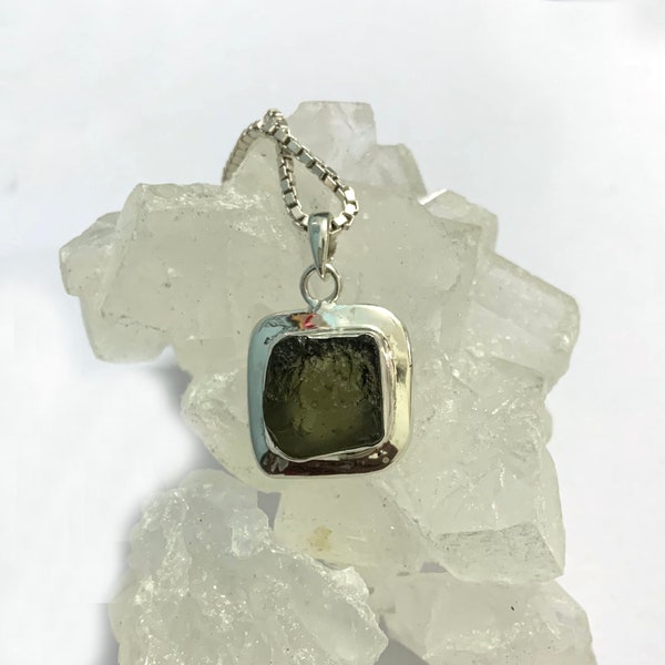 Moldavite Pendant, Czech Moldavite Sterling Silver Pendant, Authentic Moldavite, Natural Moldavite Necklace, Handmade Pendant, Gift for Her