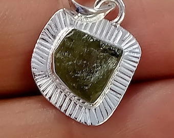 Genuine Moldavite Rough pendant 100% Natural With Certified Gemstone From Czech Republic 925 Sterling Silver Handmade Designer Jewelry