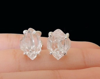 Raw Herkimer Diamond Studs Earring, 925 Sterling Silver Stud Earrings, Diamond Crystal Studs, Rough Gemstone Earrings, Women Silver Earrings
