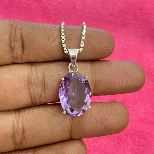 Certified Natural Amethyst Pendant, AAA Quality Natural Oval Cut Amethyst Pendant, 925 Sterling Silver Pendant, Himalayan Amethyst SALE
