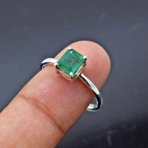 Raw Emerald Cut Emerald Ring, Raw Emerald Engagement Ring, Emerald Ring, Real Vintage Emerald Cut Ring, Engagement Ring, Minimlaist Ring