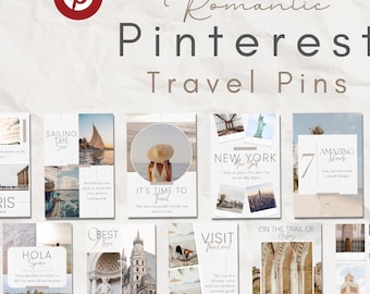 Travel Pinterest Pin Templates, Canva Editable (50 Designs)