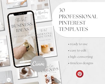 30 Canva Pinterest Pin Templates, Elegant Designs (Digital Download)