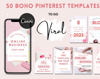 50 Boho Pinterest Templates for Canva (Digital Download)