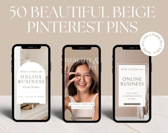 Canva Pinterest Pin Templates: 50 Beige Designs (Digital Download)