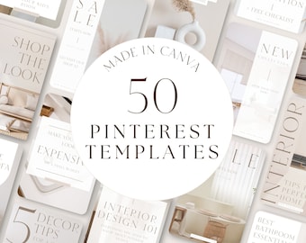 50 Beige Pinterest Templates | Canva Pin Designs (Digital Download)