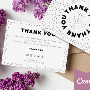 Cartão de agradecimento do cliente Modelo Canva Cartão de visita Modelo de cartão de compra Canva Produto Cartão de visita Voucher