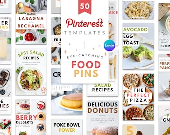 50 Food Blogger Pinterest Pin Templates for Canva (Digital Download) | Recipe Pins | Food Blog | Marketing