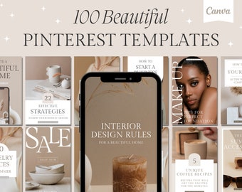 Beige Pinterest Pin Templates, Canva Marketing for Bloggers (Digital Download)