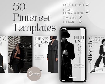 Elegant Pinterest Templates | Black & White Canva Designs (Digital Download)