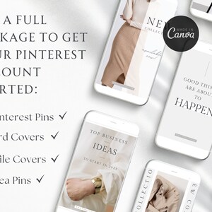 May include: A digital marketing package for Pinterest featuring 150 pins, 7 board covers, 7 profile covers, and 6x7 idea pins. The text "GET A FULL PACKAGE TO GET YOUR PINTEREST ACCOUNT STARTED" is displayed on a white background.
