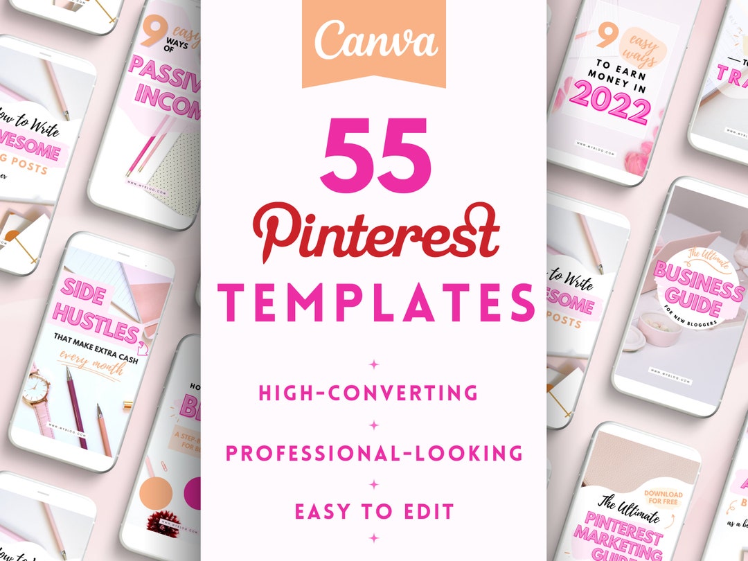 55 Pinterest Pin Templates | Canva Editable Designs (digital Download ...