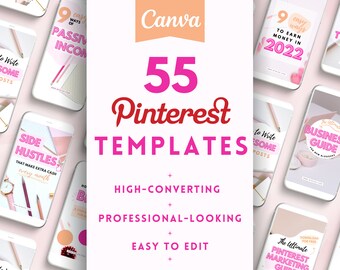 55 Pinterest Pin Vorlagen | Canva Bearbeitbare Designs (Digitaler Download)