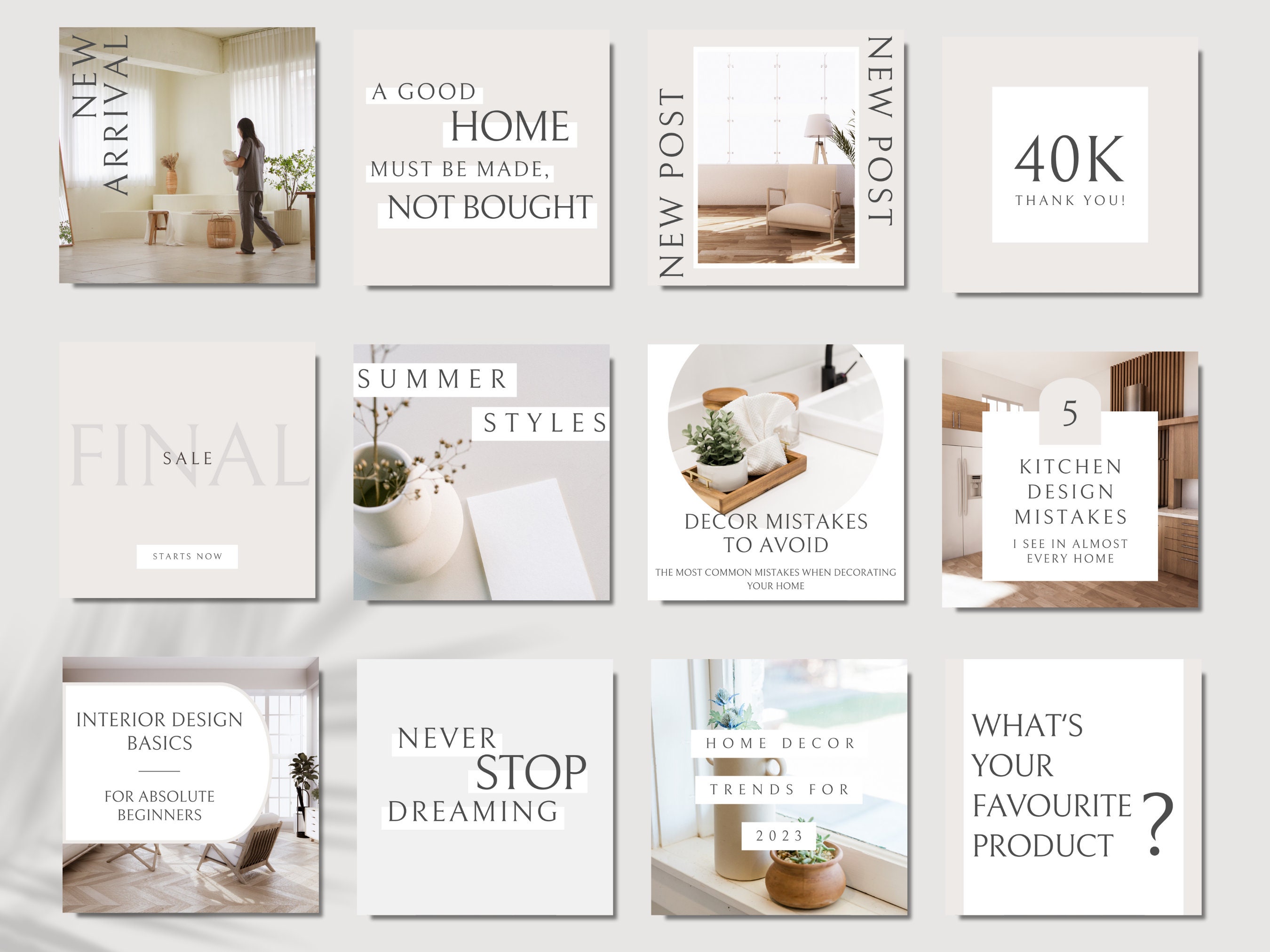 Interior Design Instagram Post Templates, Beige Theme (canva) - Etsy