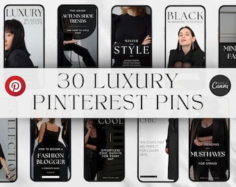Canva Pinterest Pin Templates: Black Fashion & Blog Designs (Digital Download)