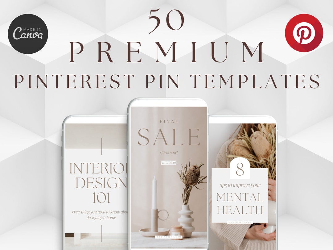 50 Neutral Pinterest Pin Templates, Canva Editable (digital Download ...