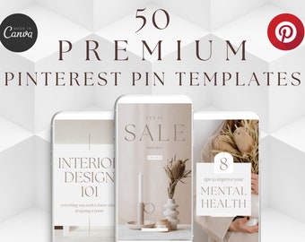 50 Neutral Pinterest Pin Templates, Canva Editable (Digital Download)