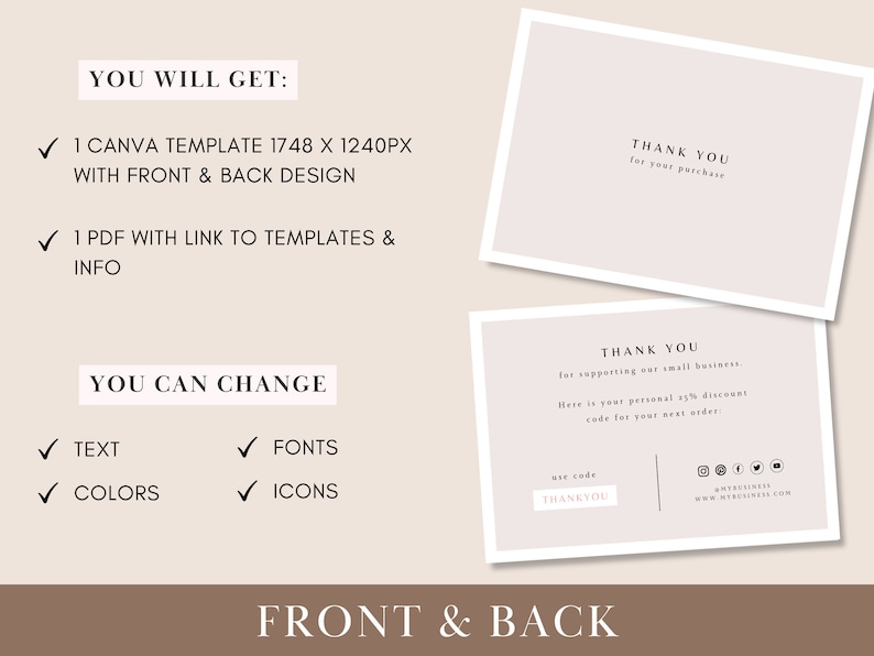 Thank You Card Template Canva Customer Purchase Card Template Thank You