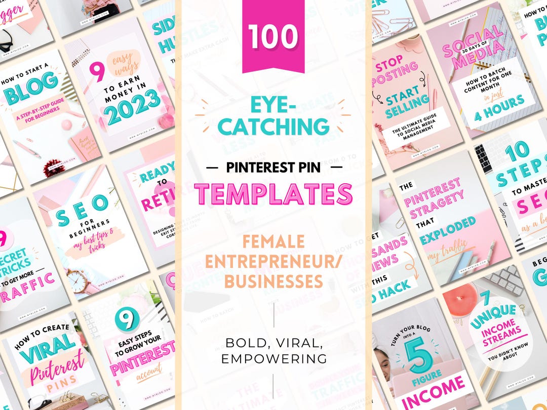 100 Canva Pinterest Pin Templates, Women Entrepreneurs (digital