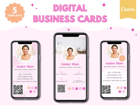Canva Digital Business Card Template, Customizable Design (Digital Download)