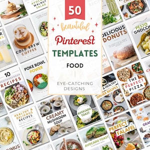 50 Food Blogger Pinterest Pin Vorlagen für Canva (Digitaler Download)