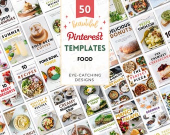 50 Food Blogger Pinterest Pin Templates for Canva (Digital Download)