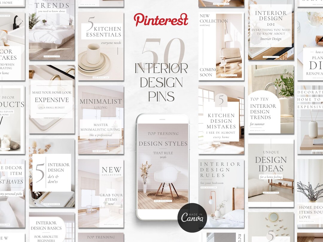 50 Interior Design Pinterest Templates, Canva Marketing, Social Media ...