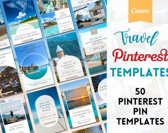 Travel Pinterest Pin Templates: 50 Canva Designs (Digital Download)