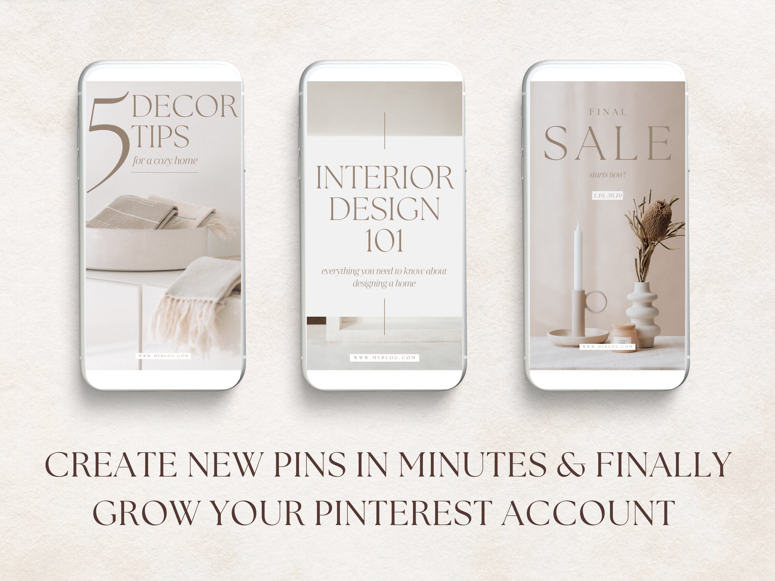 Premium Pinterest Pin Templates Canva Pinterest Templates Neutral ...
