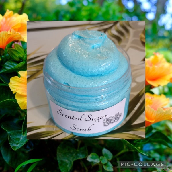 Hawaiian Hibiscus SUGAR SCRUB, Exfoliating Scrub, Fresh fruit splashed w dewdrops, Exotic hibiscus, plumeria, berries, sandlewood