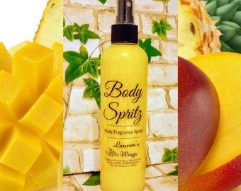 Pineapple & Mango Body Spritz: Pineapple, mango and jasmine citrus blend. Instant Body Fragrance Spray + Optional Body Butter