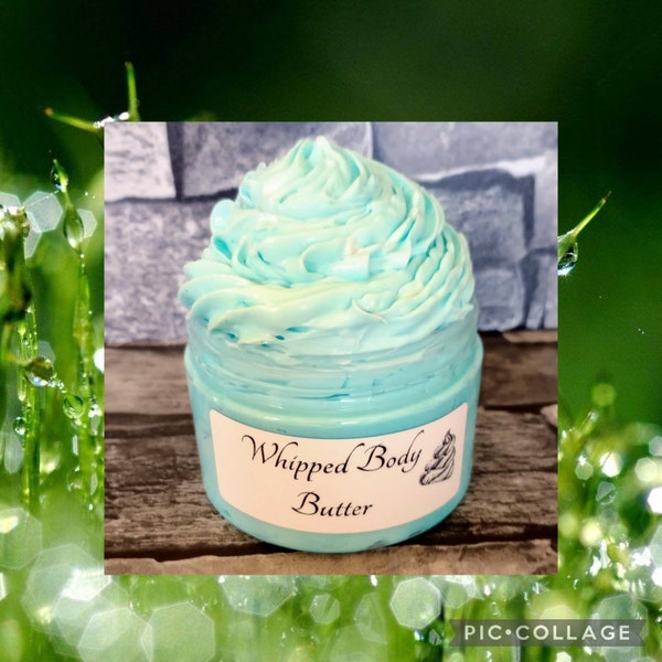 Drops of Rain WHIPPED BODY BUTTER, Luxurious Body Cream, Fresh floral fragrance as rain lands on a field of jasmine, hint of grass