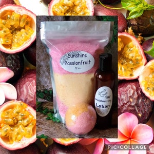 Sunshine Passionfruit BATH SALTS w/ option of adding 4 oz. Lotion, Passionfruit, laelias, bignay berries, pink pomelo, orange peel