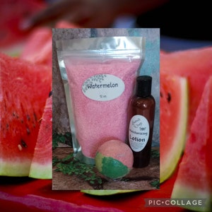 Watermelon BATH SALTS w/ option of adding Lotion or Bath Bombs, The scent of a fresh ripe watermelon