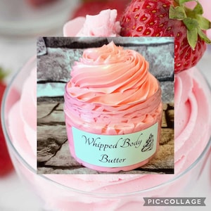 Strawberries & Cream WHIPPED BODY BUTTER, Luxurious Body Cream, Fresh cut ripe strawberries topped with cool whipped cream