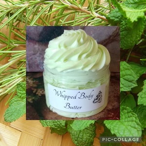 Peppermint & Rosemary WHIPPED BODY BUTTER, Luxurious Body Cream, revitalizing blend of peppermint, lavender and eucalyptus combined rosemary