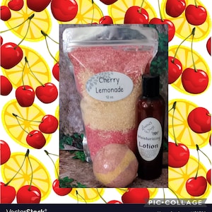 Cherry Lemonade BATH SALTS w/ option of adding 4 oz. Moisturizing Lotion,  Sparkling citrus is perfectly balanced with tangy cherry