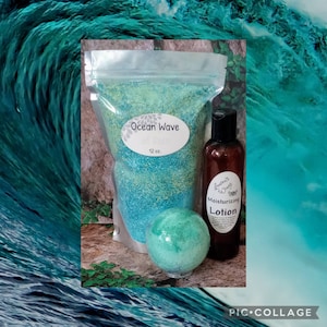 Ocean Wave BATH SALTS w/ option of adding 4 oz. Moisturizing Lotion,  Fresh mist of sun kissed lemon, pomelo and ambyr