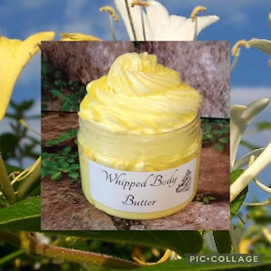 Honeysuckle & Jasmine WHIPPED BODY BUTTER,  Deep-Conditioning Cream for Skin, Jasmine and Honeysuckle intertwines w foliage, sandalwood