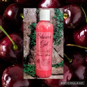 Wild Cherry SHOWER GEL Long Lasting Scented Body Wash, wild red fruits with hints of almonds and spice on a dry down of vanilla