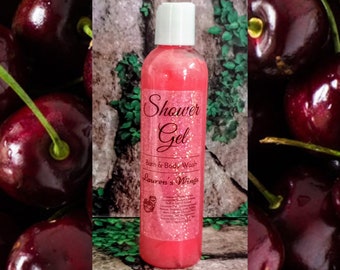 Wild Cherry SHOWER GEL Long Lasting Scented Body Wash, wild red fruits with hints of almonds and spice on a dry down of vanilla