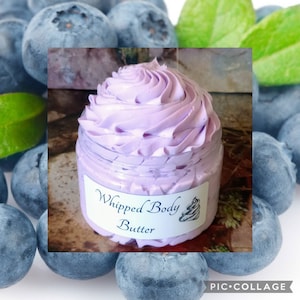 Blueberries & Cream WHIPPED BODY BUTTER,  Deep-Conditioning Cream for Skin, blueberries mixed with rich vanilla make this scrumptious scent