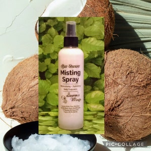 Coconut Shimmer AFTER SHOWER Misting SPRAY, Blend of Skin Soothing Oils, creamed coconut and sea salt layered with musk and sugared vanilla