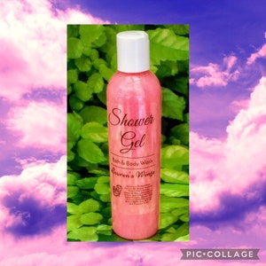 Pink Lavender Clouds SHOWER GEL, Long Lasting Scented Body Wash, Lemon, lavender, raspberries,lotus blossom with a touch of pink sugar.