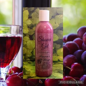 Black Cherry Merlot SHOWER GEL, Long Lasting Scented Body Wash, Mix of Dark Cherries, juicy Black Raspberries, Peaches, spices and vanilla