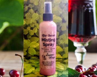 Black Cherry Merlot AFTER-SHOWER Misting SPRAY: Cherry, raspberry and spice. Infused skin-soothing oils. Optional matching Sugar Scrub