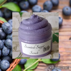 Blueberries & Cream SUGAR SCRUB, Exfoliating Scrub, blueberries mixed with rich vanilla make this scrumptious smelling scent