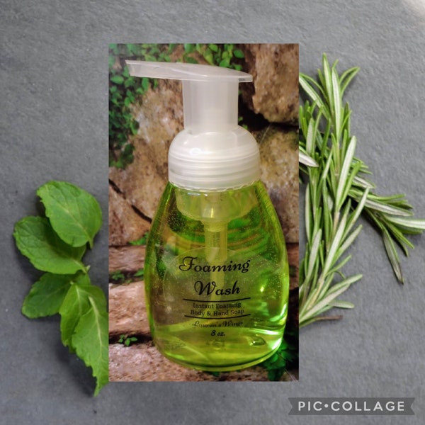 Peppermint & Rosemary FOAMING WASH - 8 oz. Instant Foaming Body Hand Soap, blend of peppermint, lavender, eucalyptus and rosemary