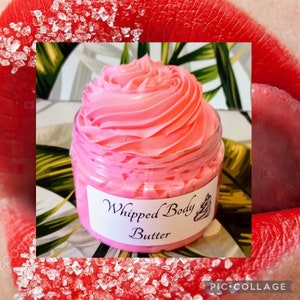 Lick Me All Over WHIPPED BODY BUTTER, Luxurious Body Cream, Raspberry, Cantaloupe, Watermelon, jasmine, violet, grapefruit, kumquat